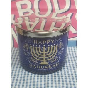 BBW Blue Jar Happy Hanukkah SUFGANIYOT  Large 3 Wick Candle Home Fragrance Decor